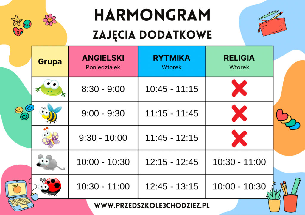 Harmonogramy 20252026 (29.7 x 21 cm) - 3 harmonogram zajęc dodatkowych