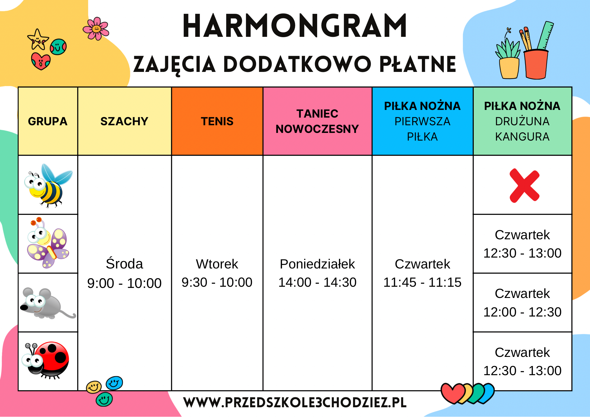 harmonogram zajęc dodatkowych