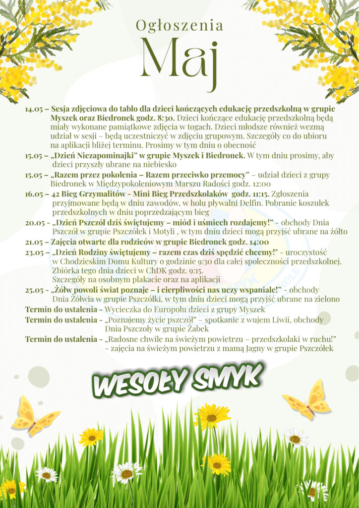 Przedszkole Chodziez - Harmonogram zajęć dodatkowych